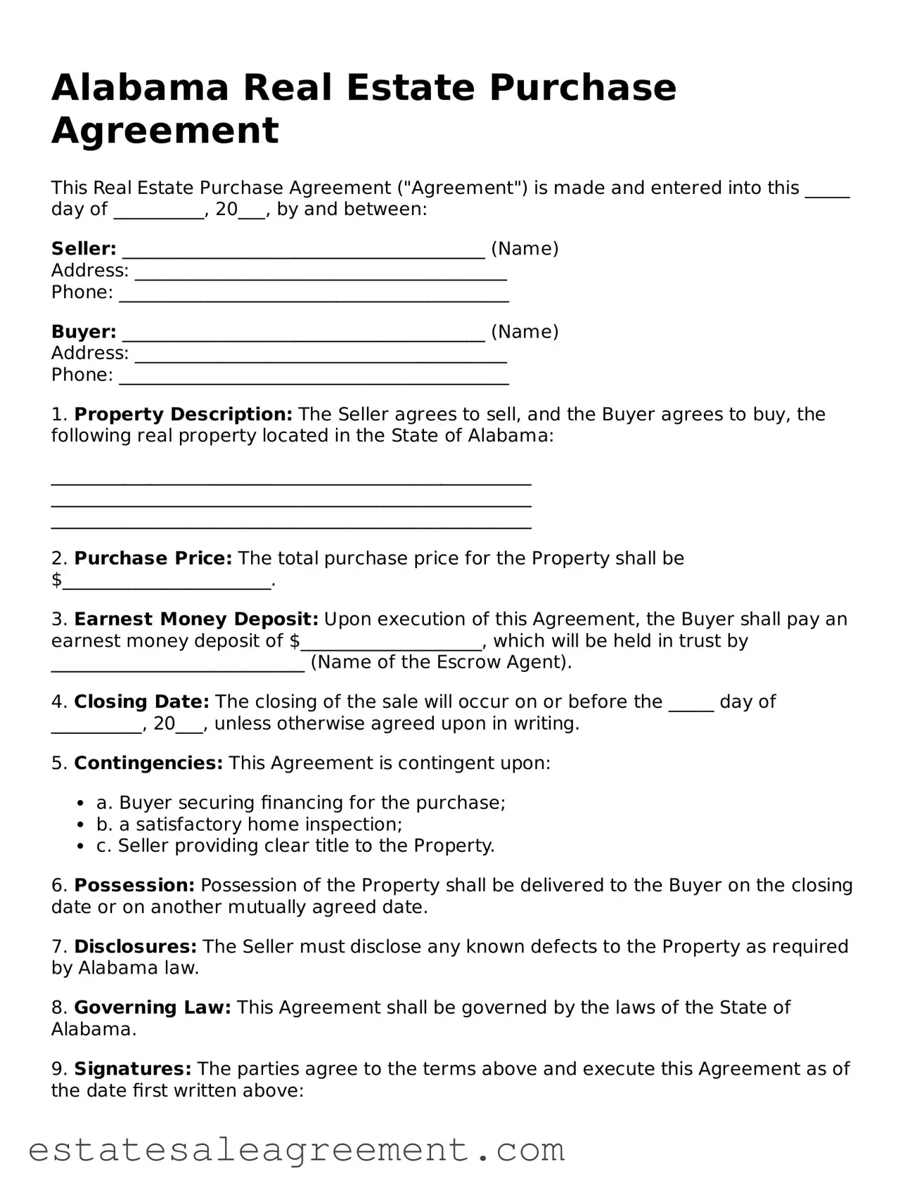 Attorney-Approved  Real Estate Purchase Agreement Form for Alabama