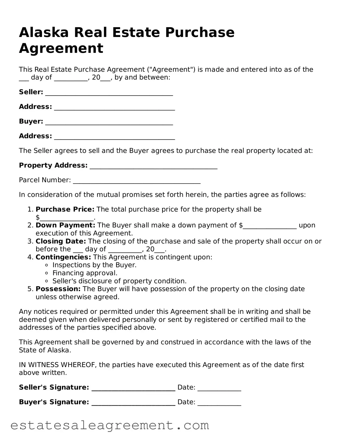Attorney-Approved  Real Estate Purchase Agreement Form for Alaska