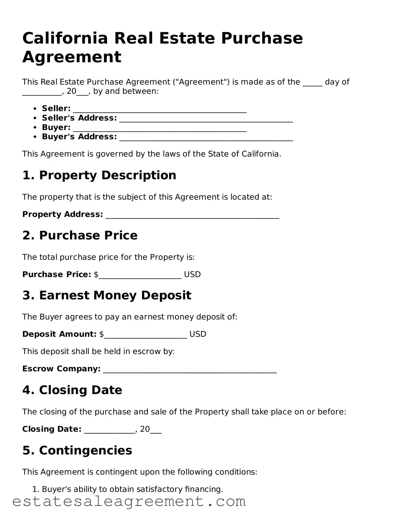Attorney-Approved  Real Estate Purchase Agreement Form for California