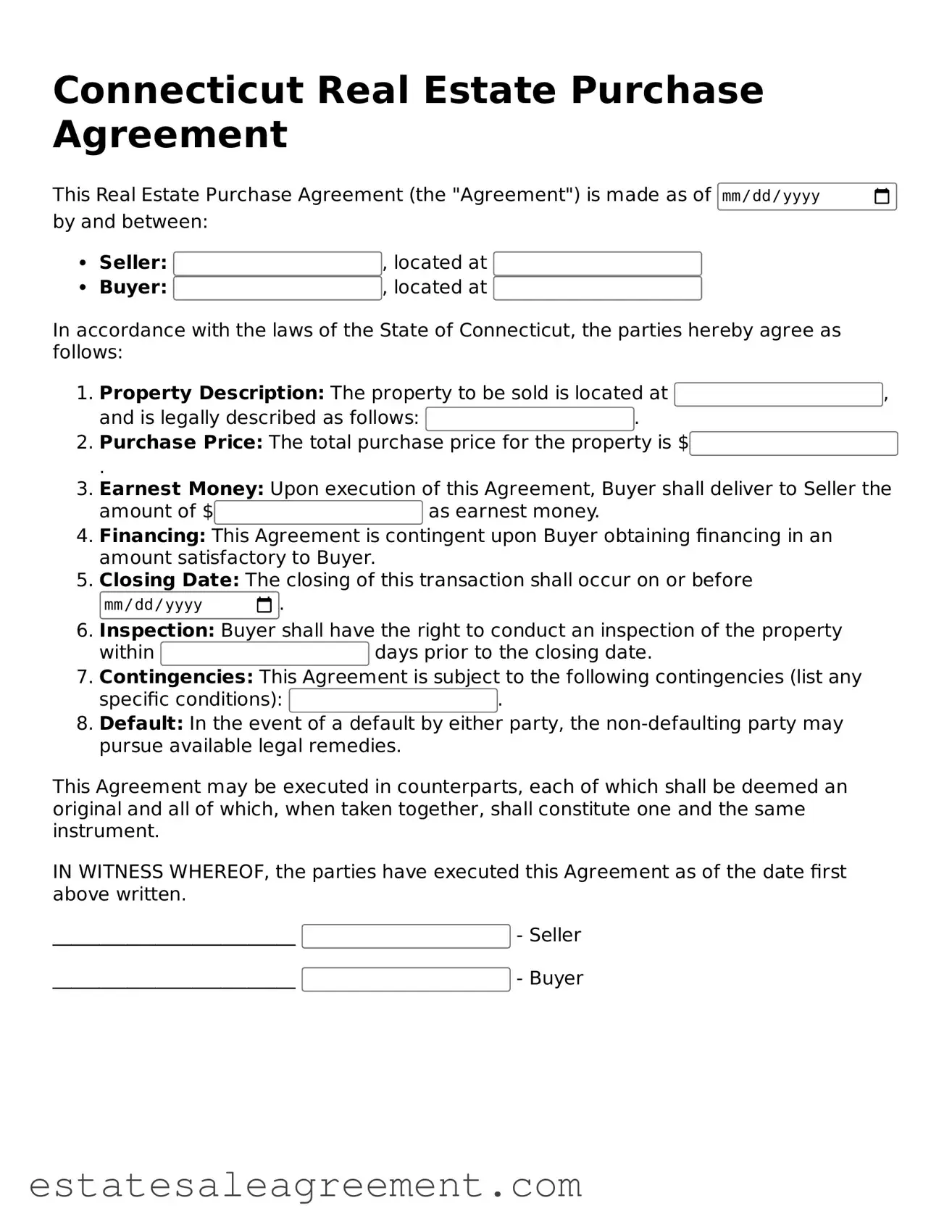 Attorney-Approved Real Estate Purchase Agreement Form for Connecticut