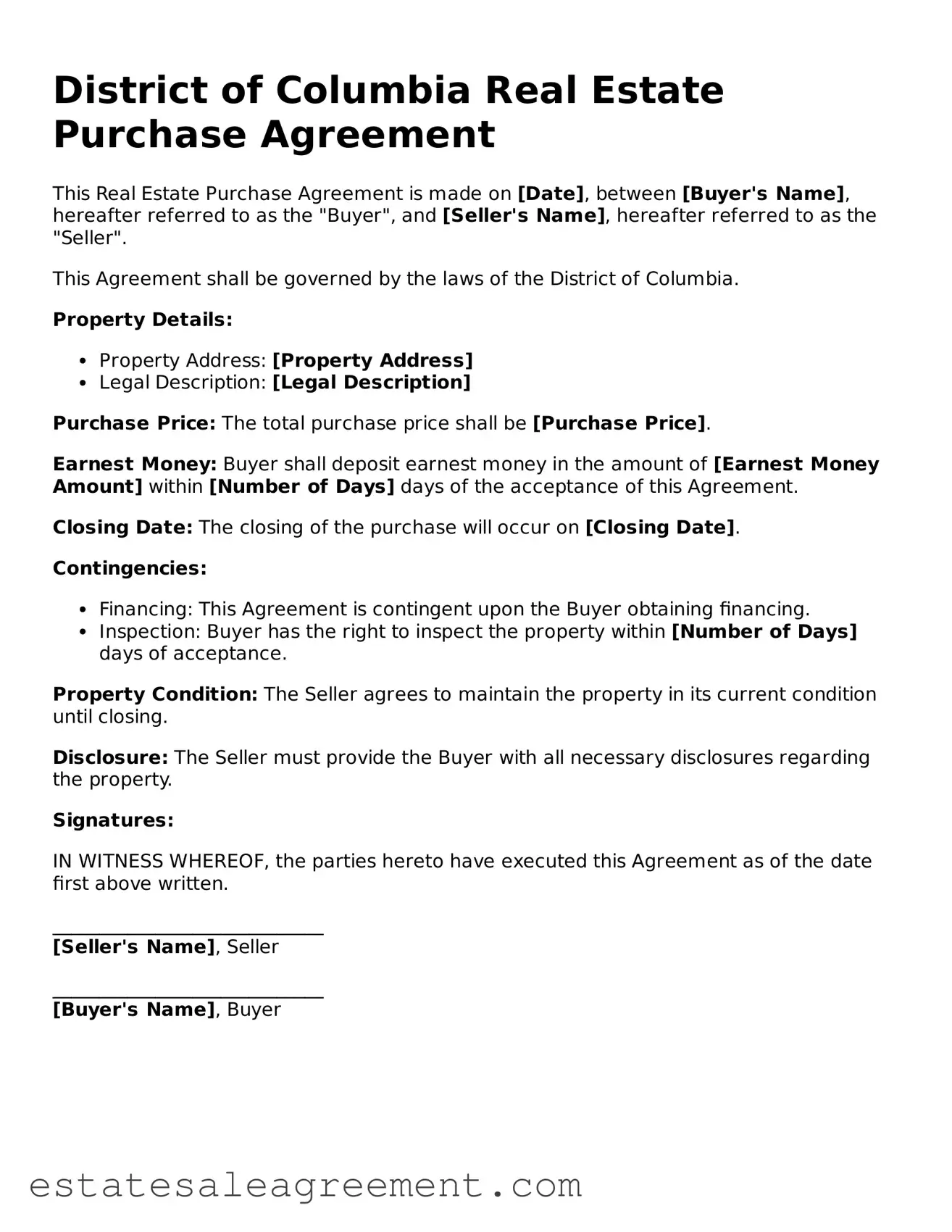 Attorney-Approved  Real Estate Purchase Agreement Form for District of Columbia