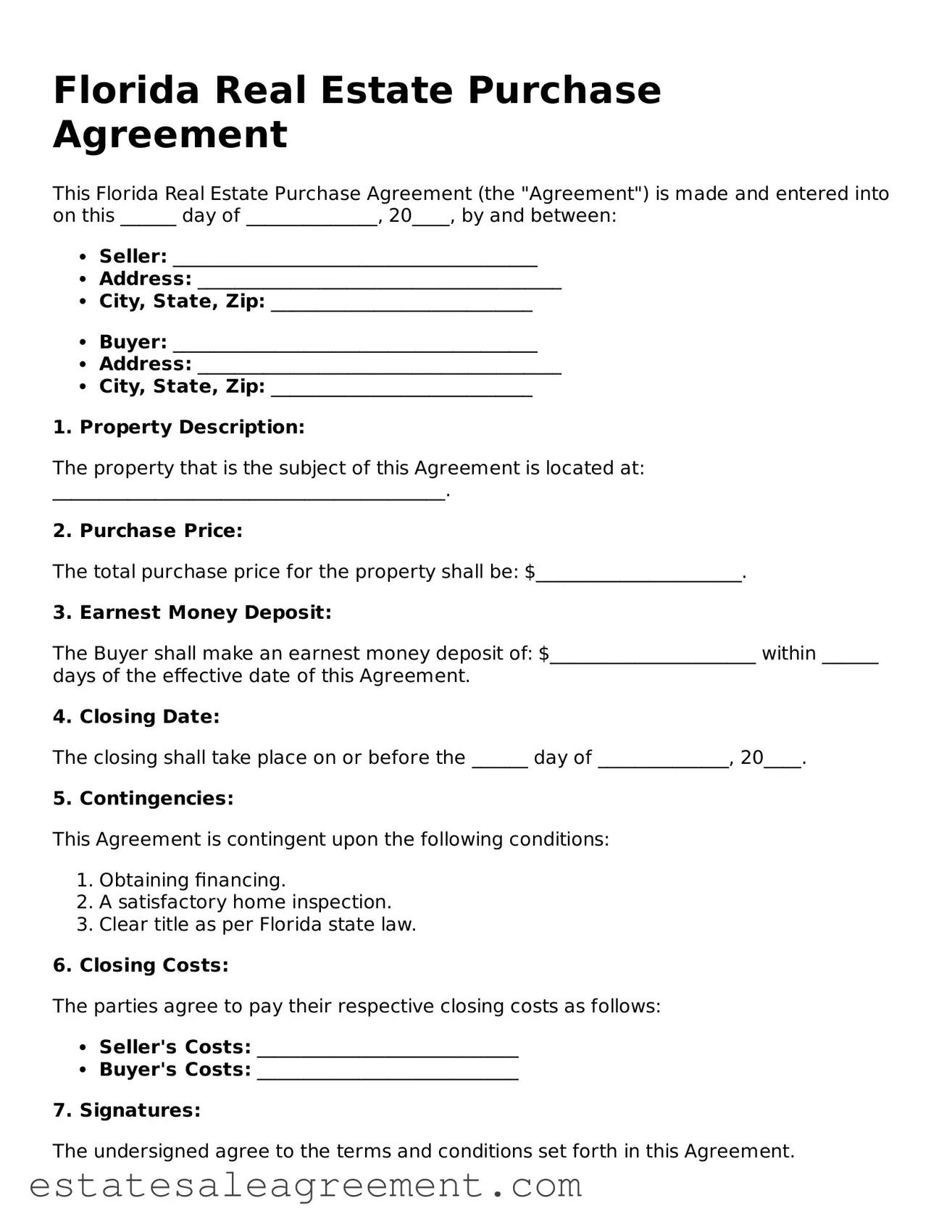 Attorney-Approved  Real Estate Purchase Agreement Form for Florida
