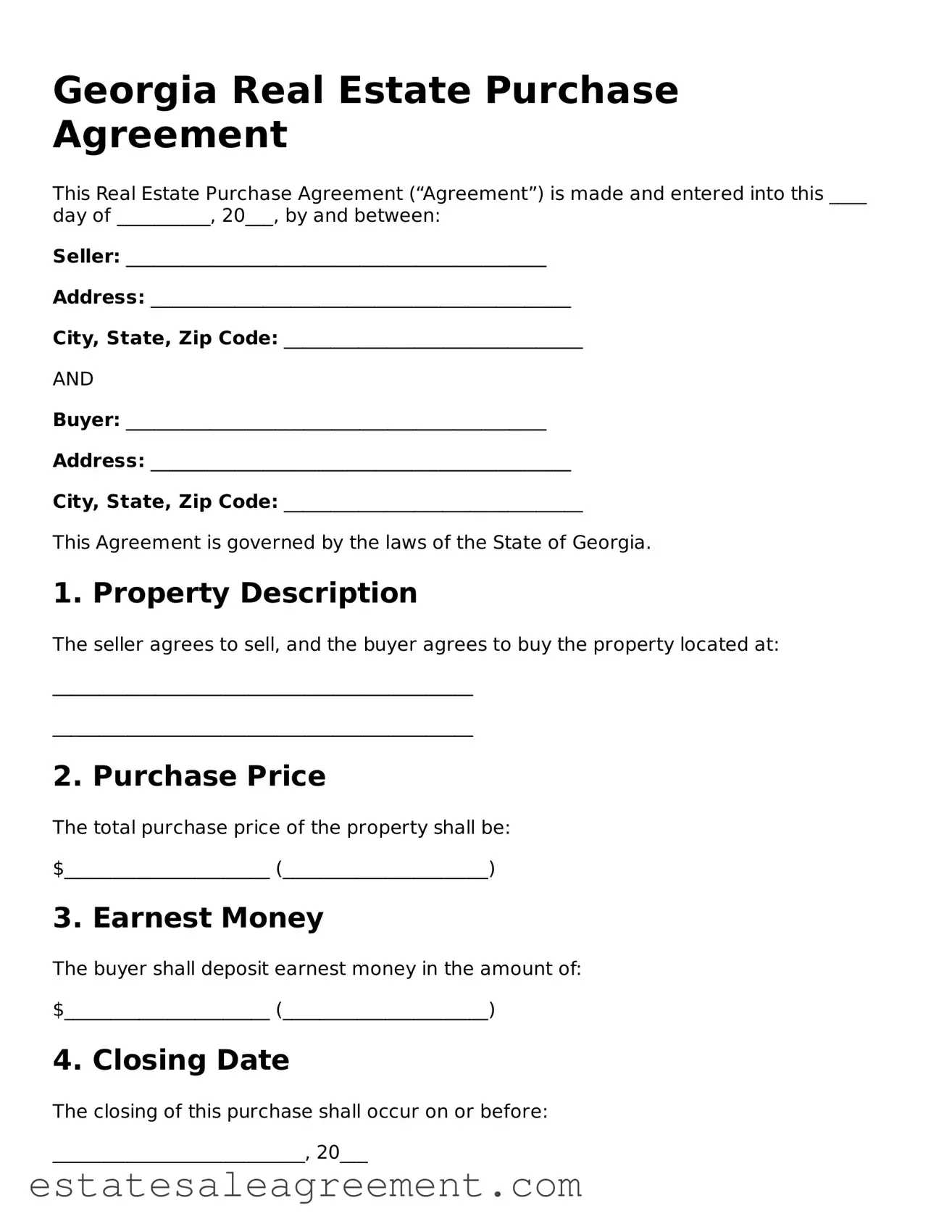 Attorney-Approved  Real Estate Purchase Agreement Form for Georgia