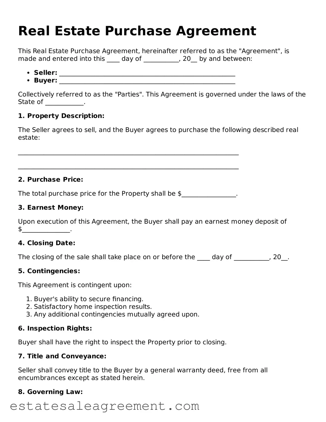 Real Estate Purchase Agreement Document