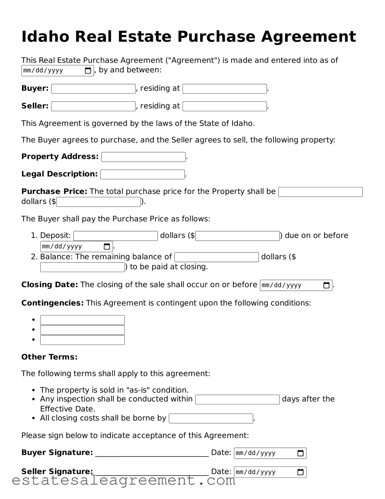 Attorney-Approved  Real Estate Purchase Agreement Form for Idaho