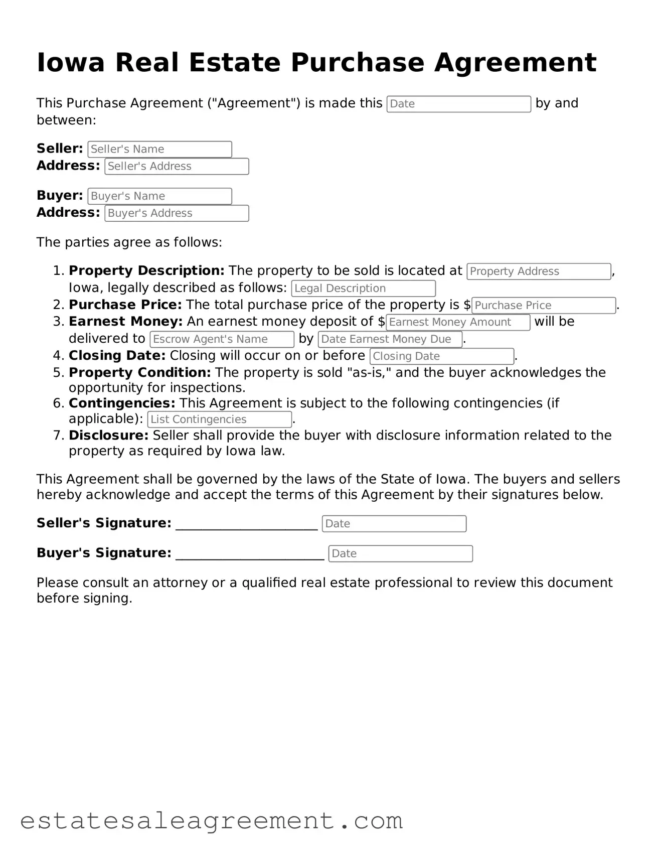 Attorney-Approved  Real Estate Purchase Agreement Form for Iowa