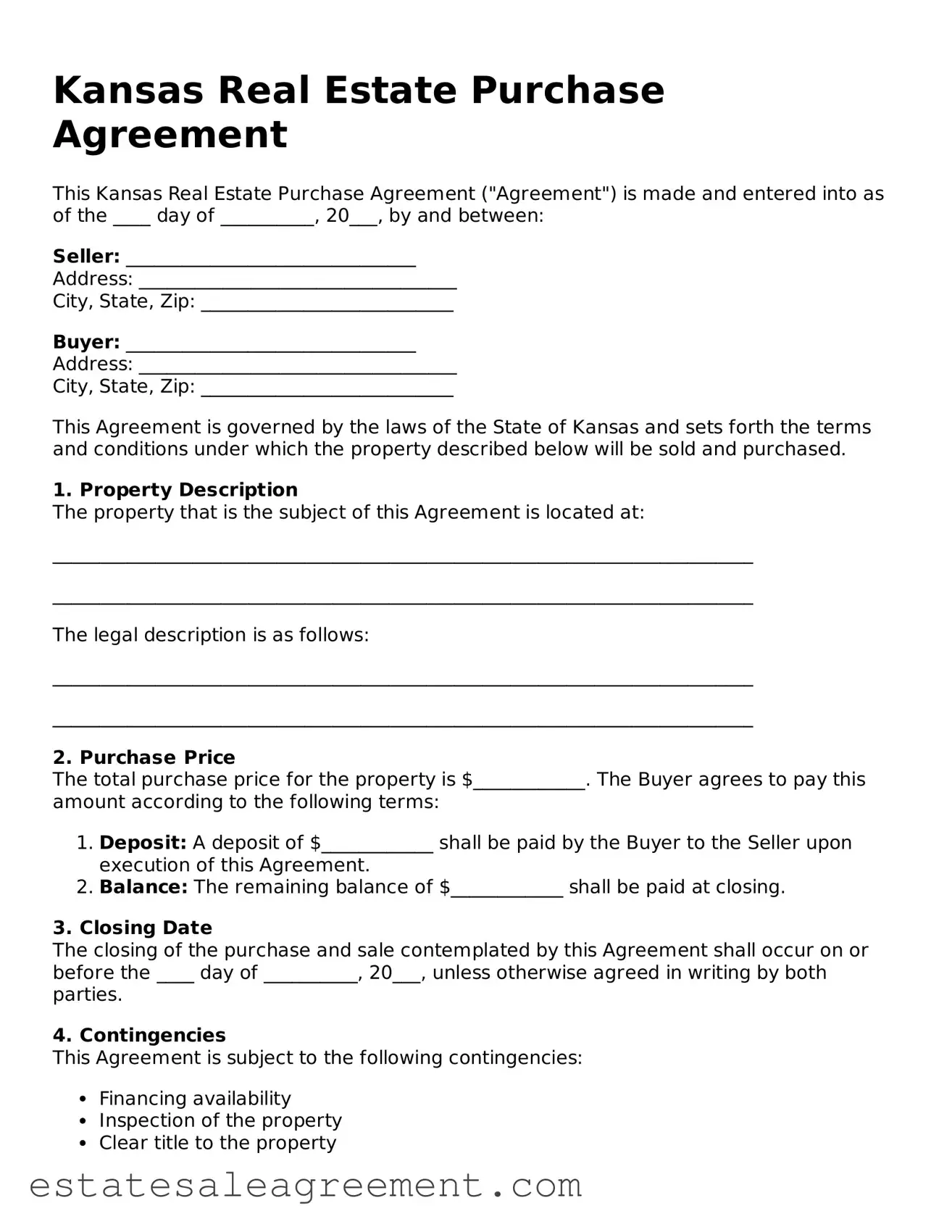 Attorney-Approved  Real Estate Purchase Agreement Form for Kansas