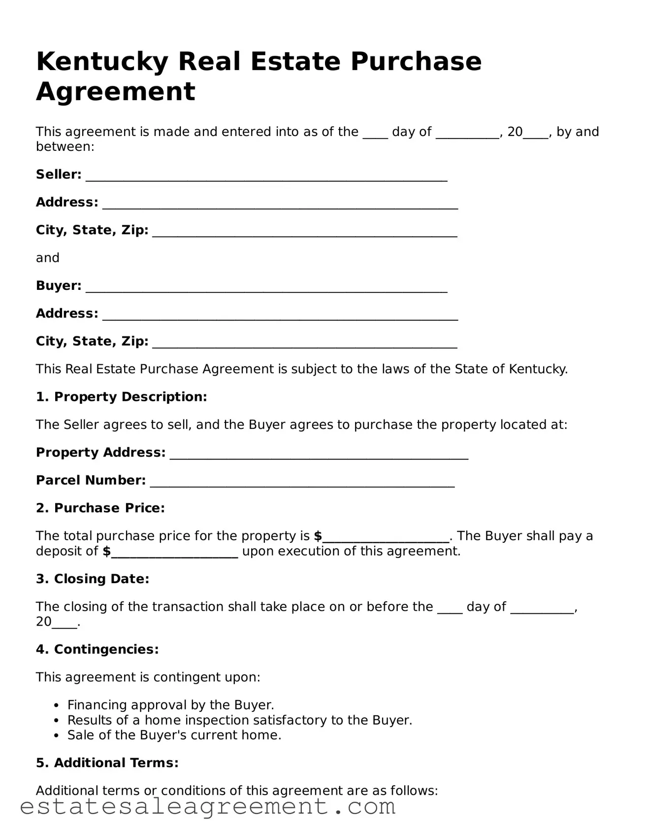 Attorney-Approved  Real Estate Purchase Agreement Form for Kentucky
