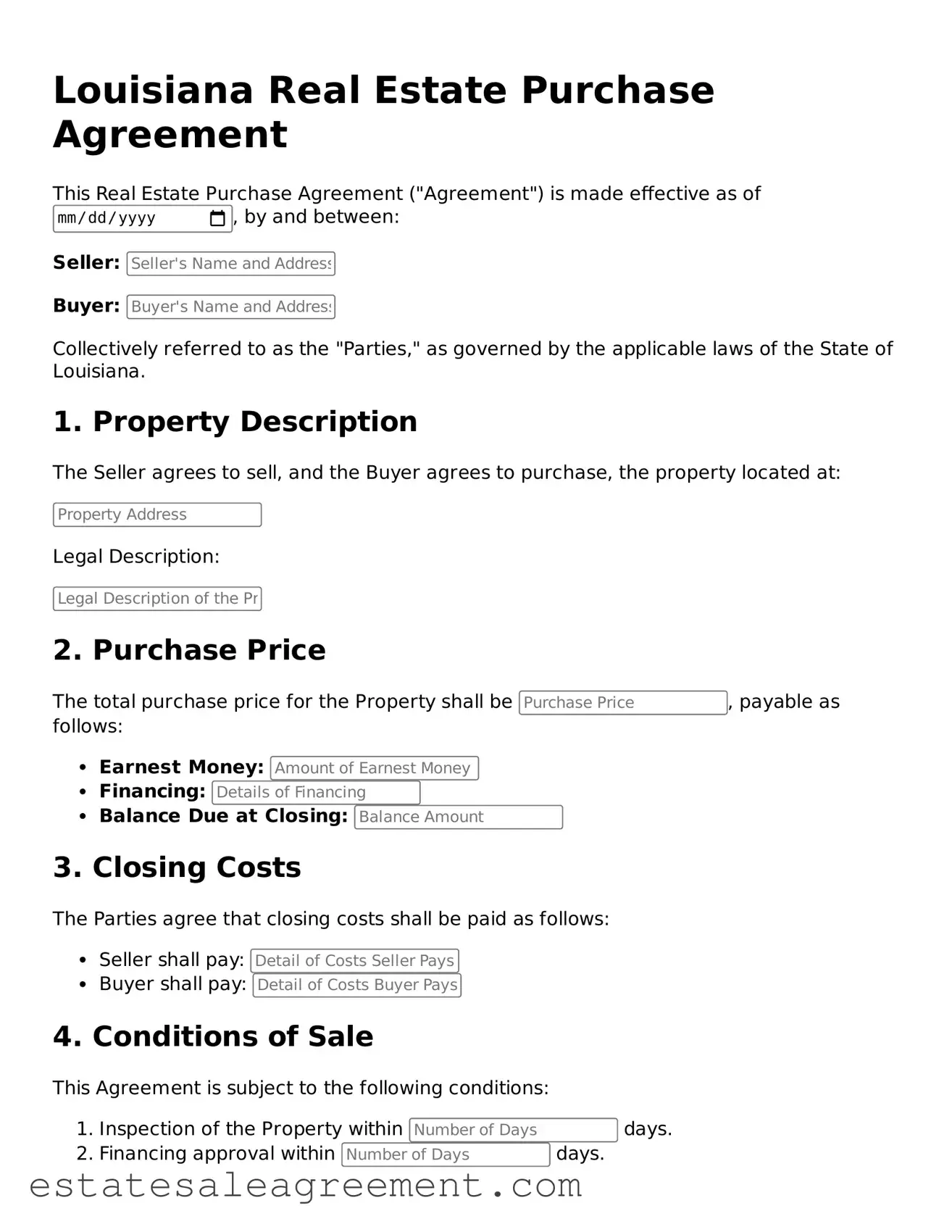 Attorney-Approved Real Estate Purchase Agreement Form for Louisiana