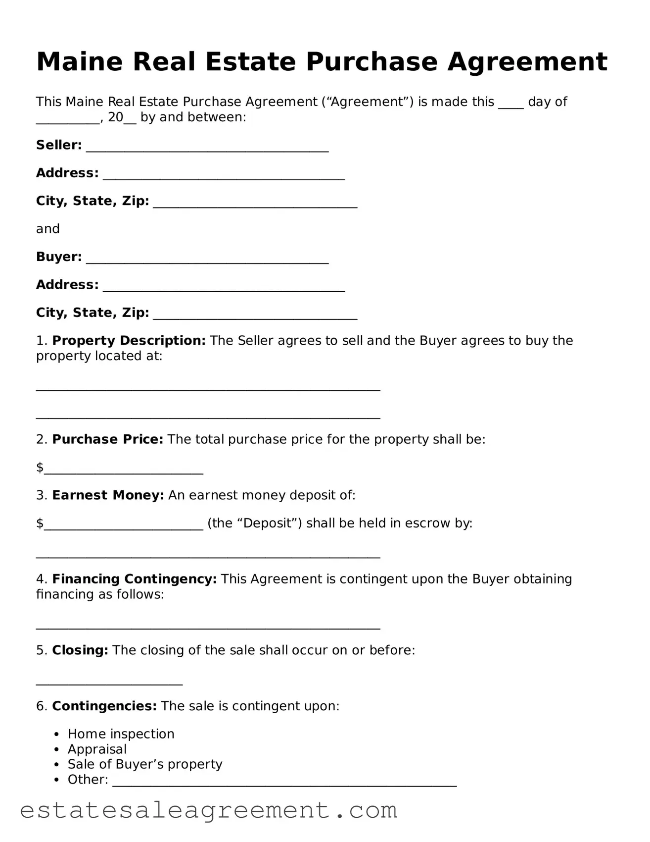 Attorney-Approved  Real Estate Purchase Agreement Form for Maine