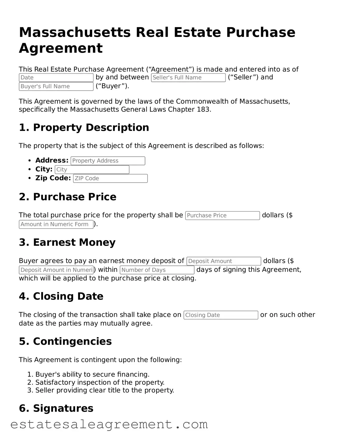 Attorney-Approved  Real Estate Purchase Agreement Form for Massachusetts