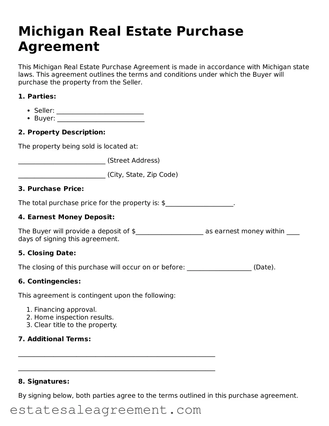 Attorney-Approved  Real Estate Purchase Agreement Form for Michigan