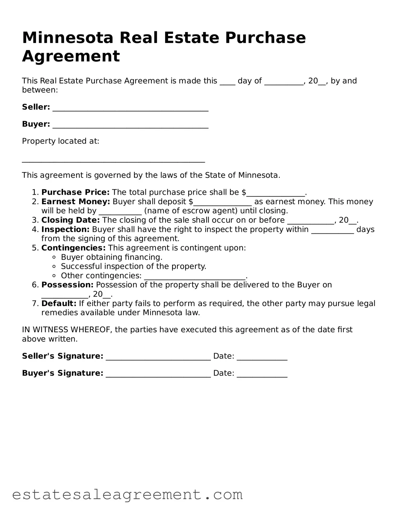 Attorney-Approved  Real Estate Purchase Agreement Form for Minnesota
