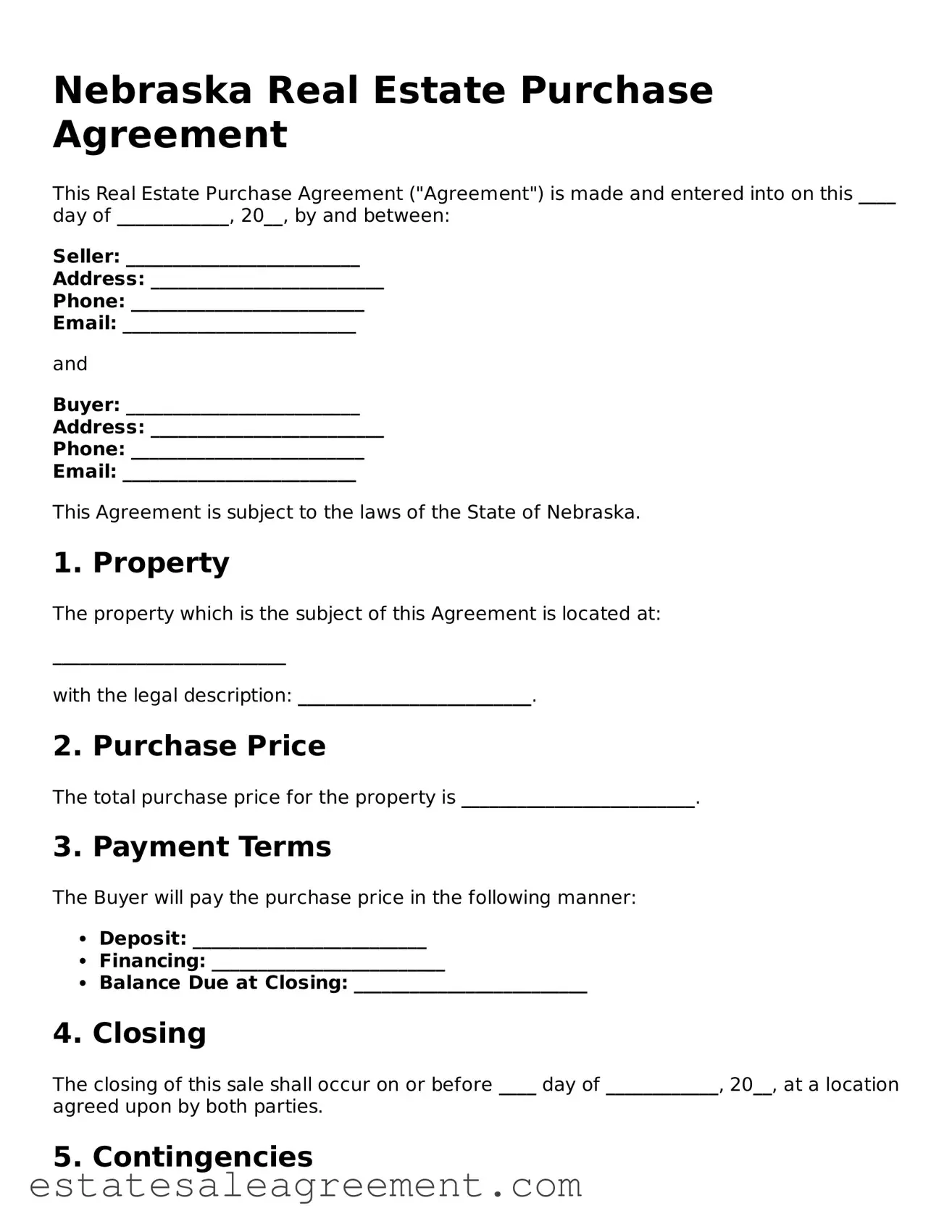 Attorney-Approved  Real Estate Purchase Agreement Form for Nebraska