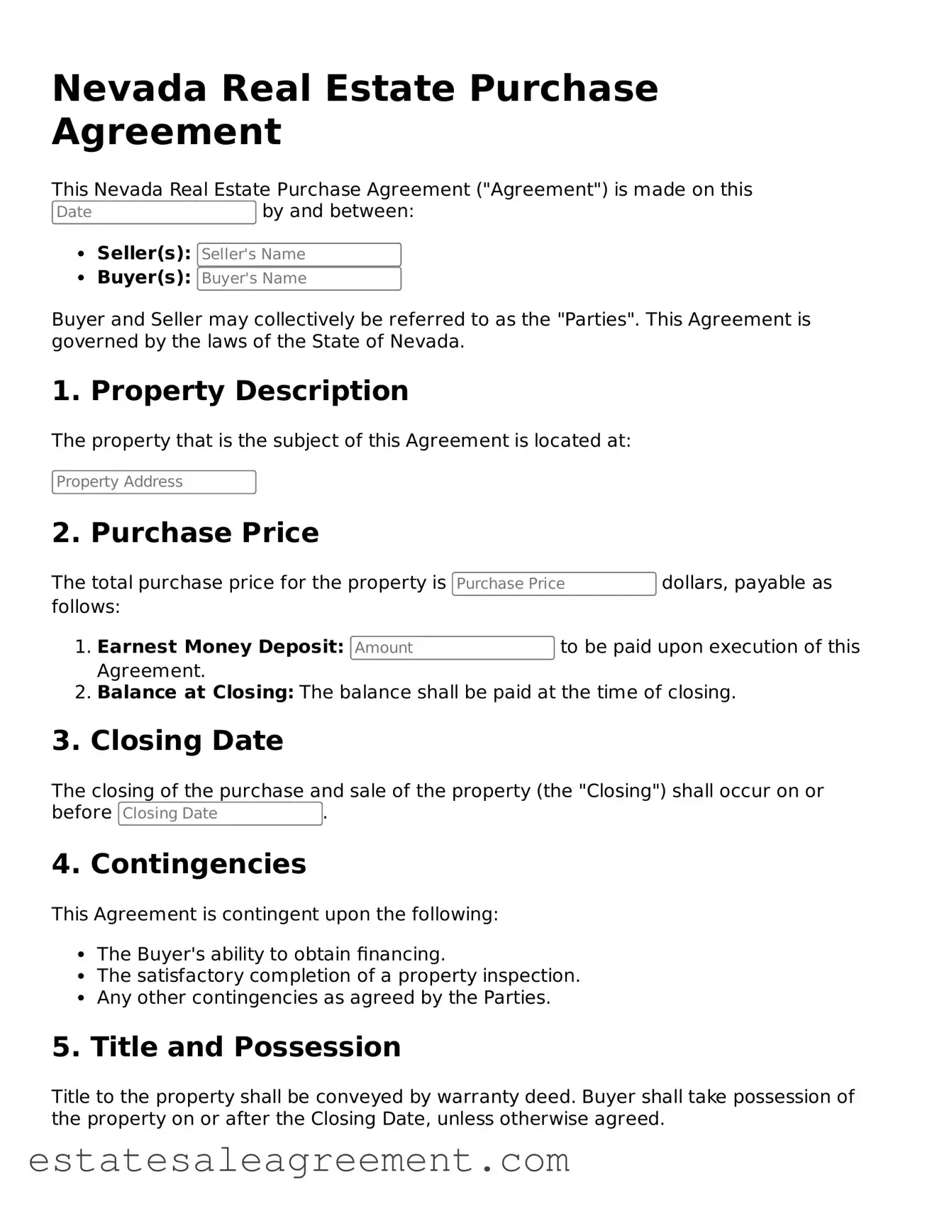 Attorney-Approved  Real Estate Purchase Agreement Form for Nevada