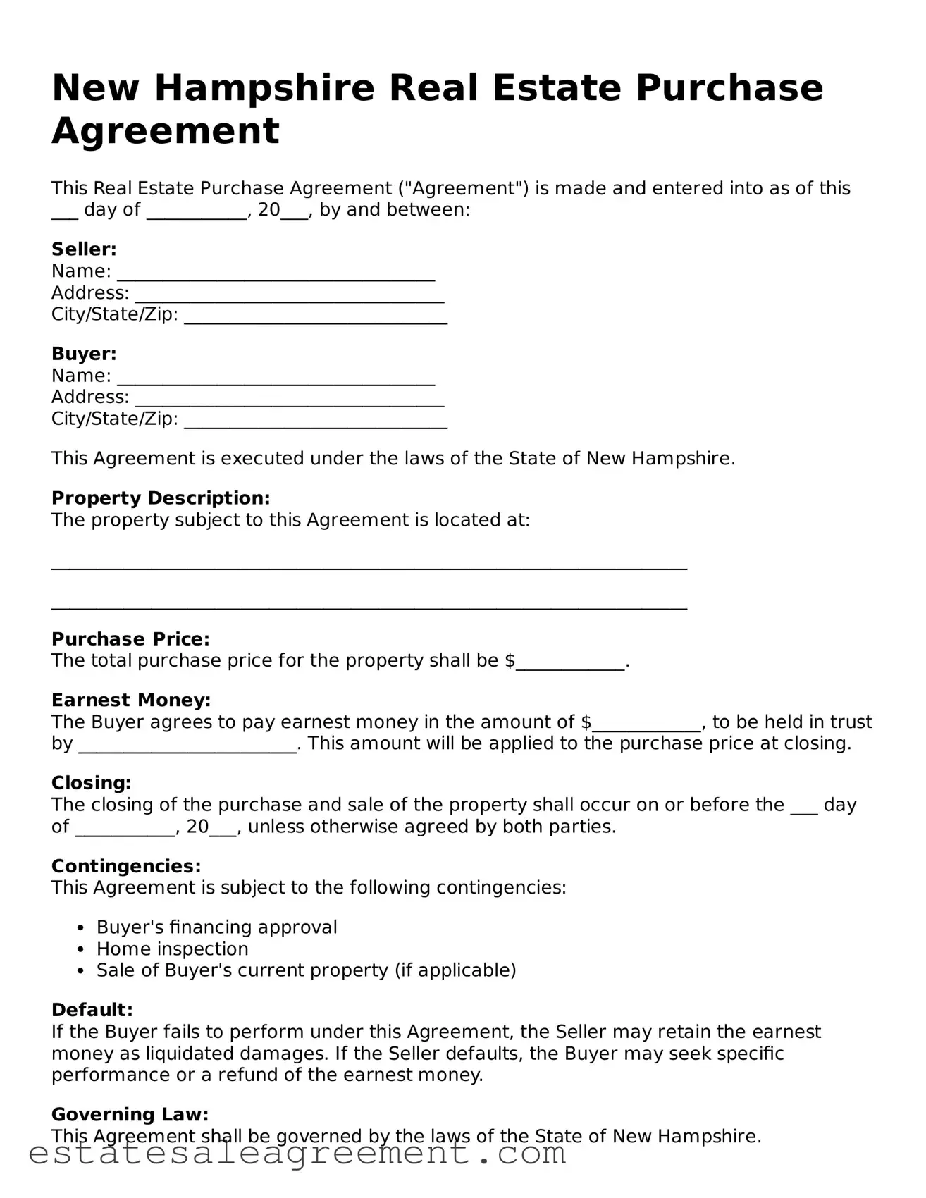 Attorney-Approved  Real Estate Purchase Agreement Form for New Hampshire