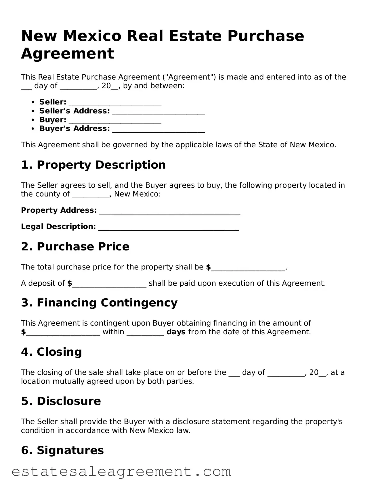 Attorney-Approved  Real Estate Purchase Agreement Form for New Mexico