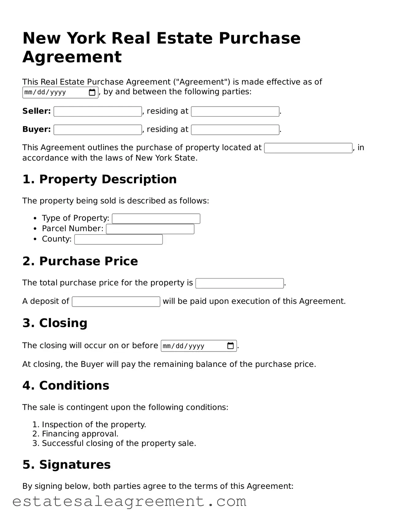 Attorney-Approved  Real Estate Purchase Agreement Form for New York