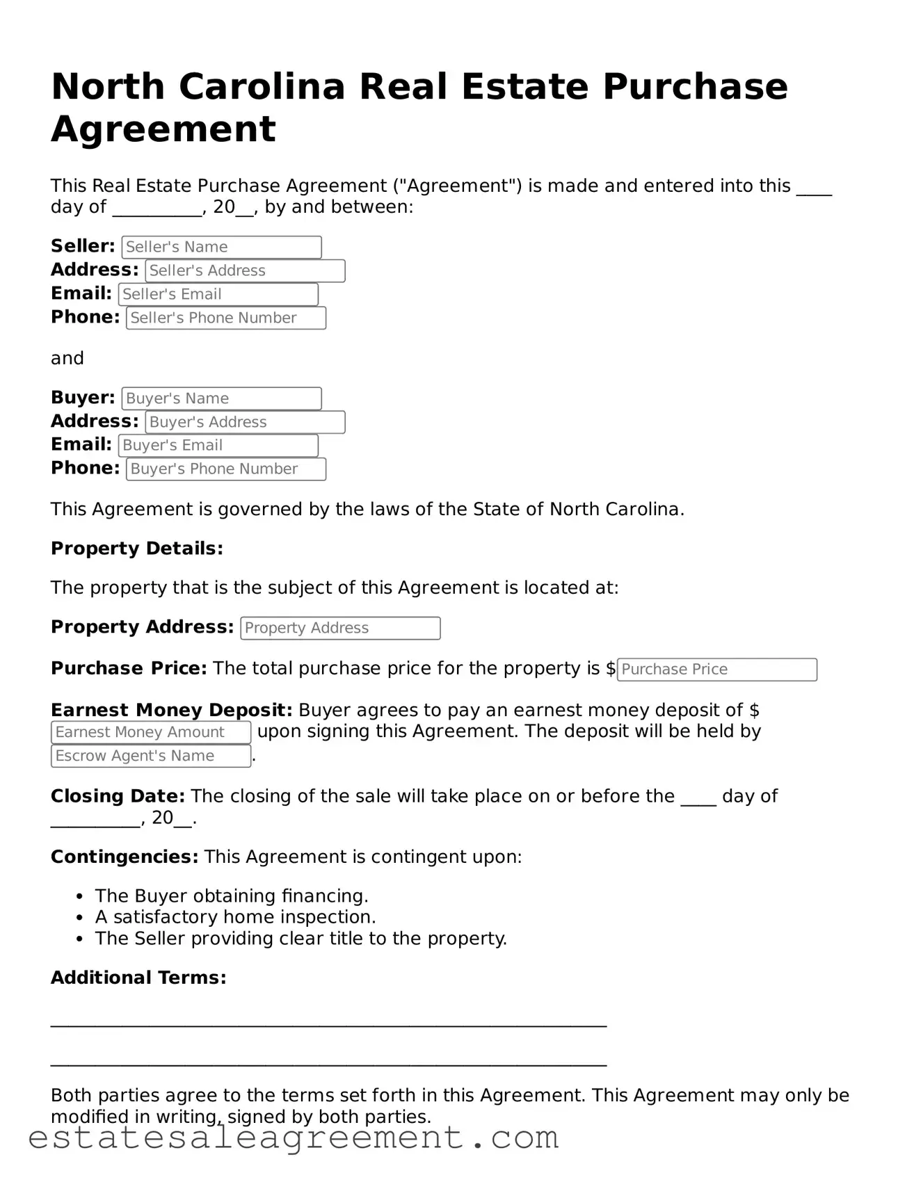 Attorney-Approved  Real Estate Purchase Agreement Form for North Carolina