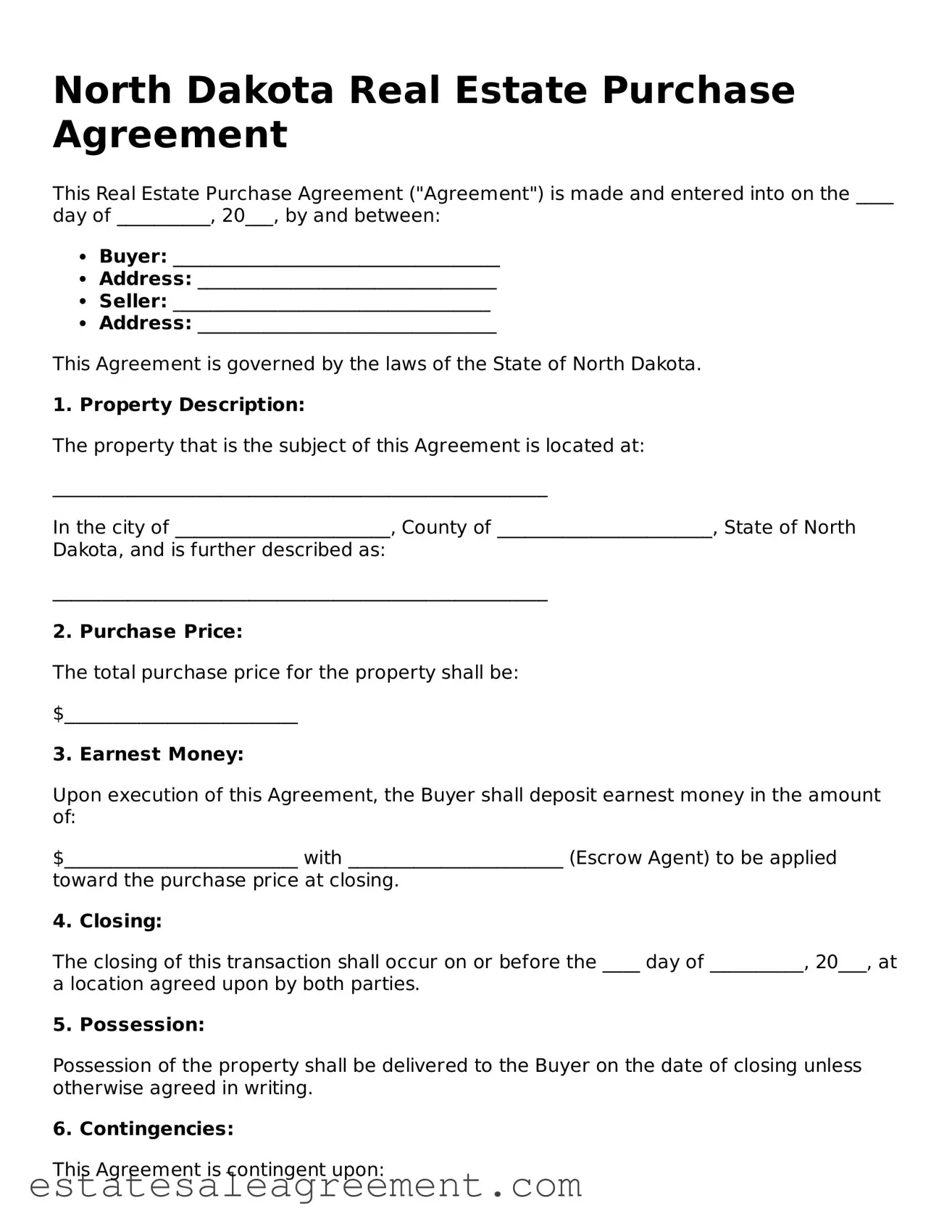 Attorney-Approved  Real Estate Purchase Agreement Form for North Dakota