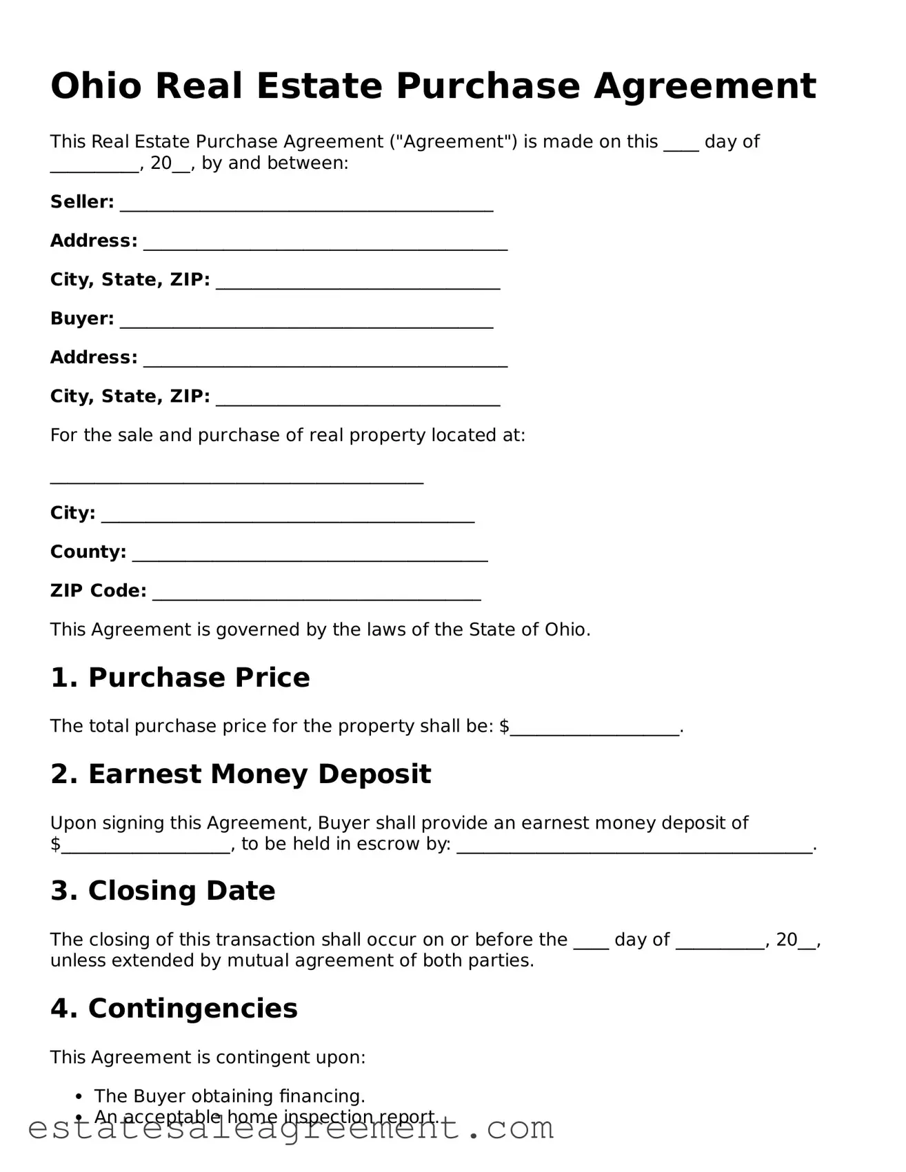 Attorney-Approved  Real Estate Purchase Agreement Form for Ohio