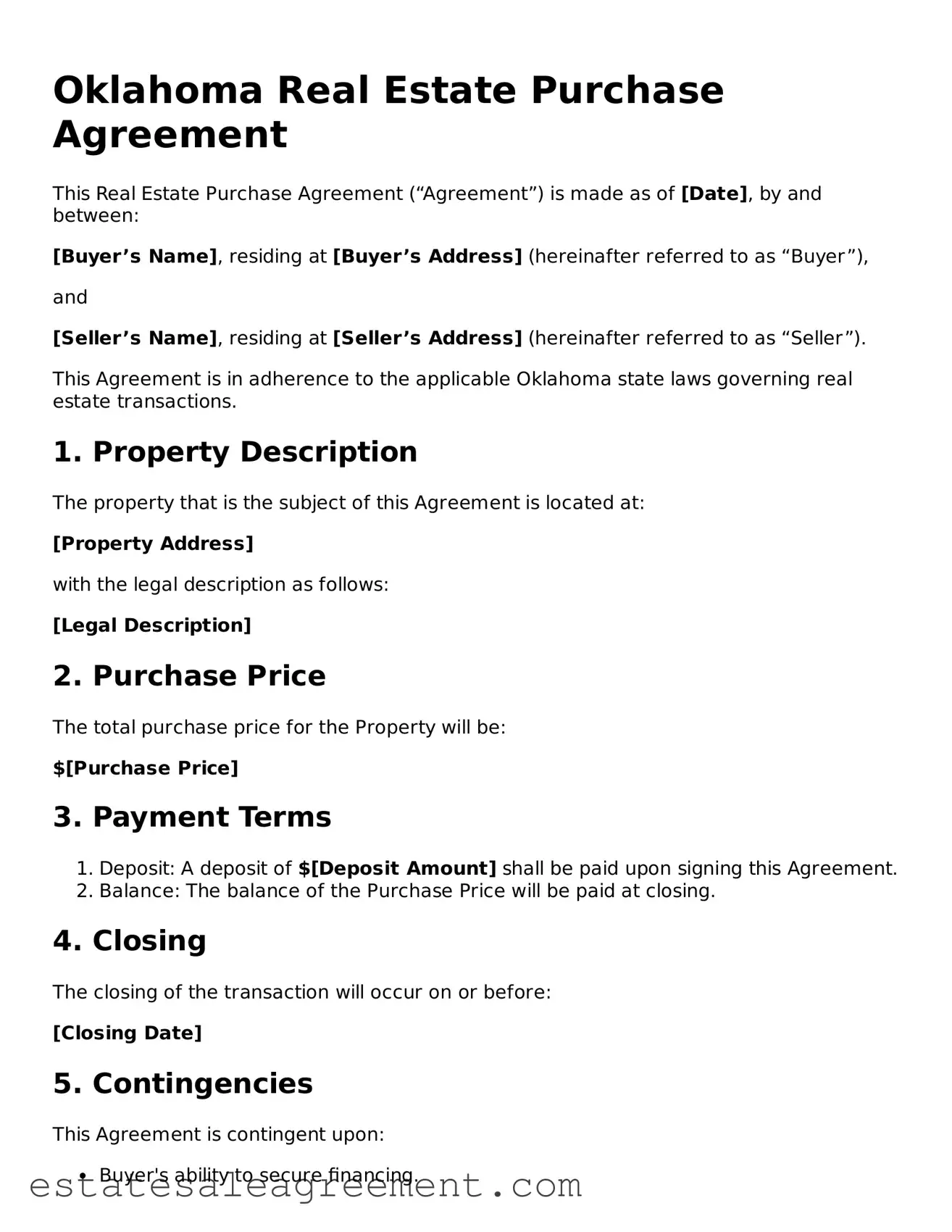 Attorney-Approved  Real Estate Purchase Agreement Form for Oklahoma