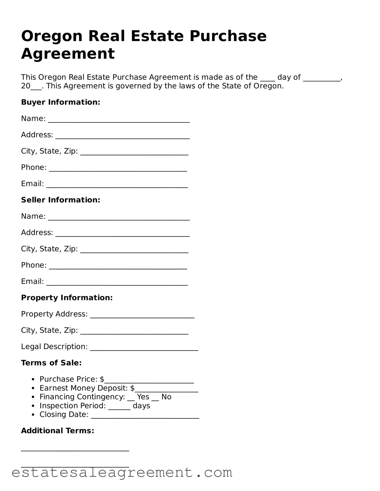 Attorney-Approved  Real Estate Purchase Agreement Form for Oregon