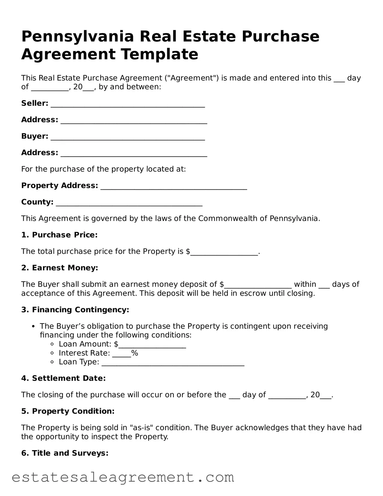 Attorney-Approved  Real Estate Purchase Agreement Form for Pennsylvania