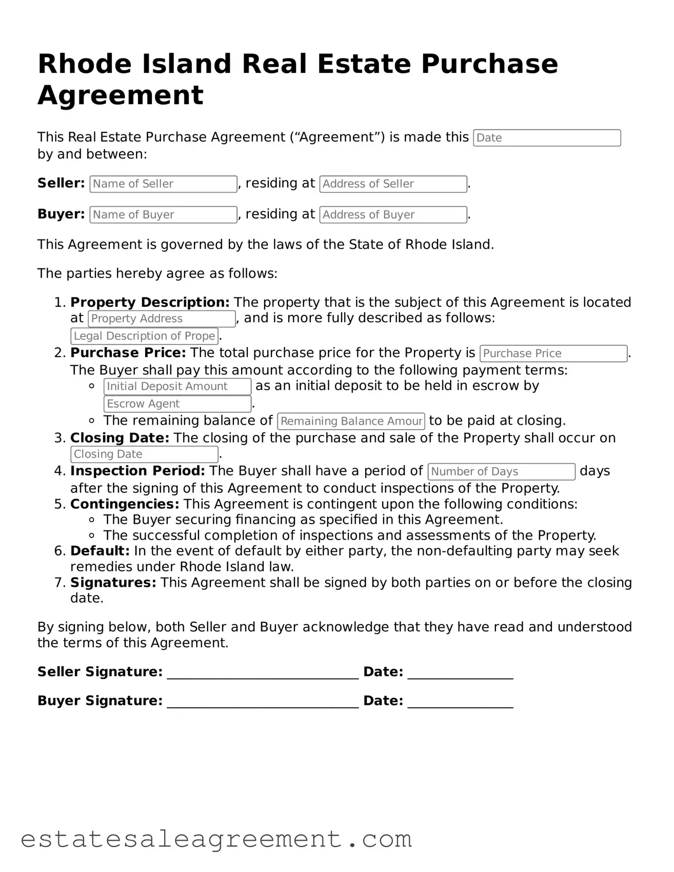Attorney-Approved  Real Estate Purchase Agreement Form for Rhode Island