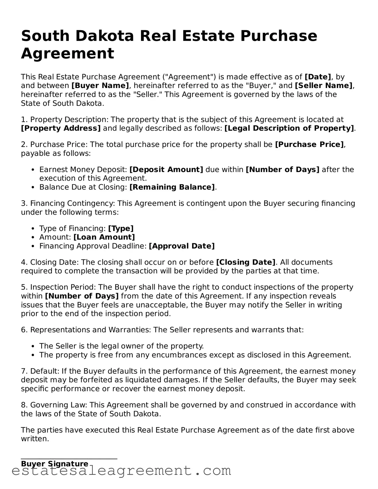 Attorney-Approved  Real Estate Purchase Agreement Form for South Dakota