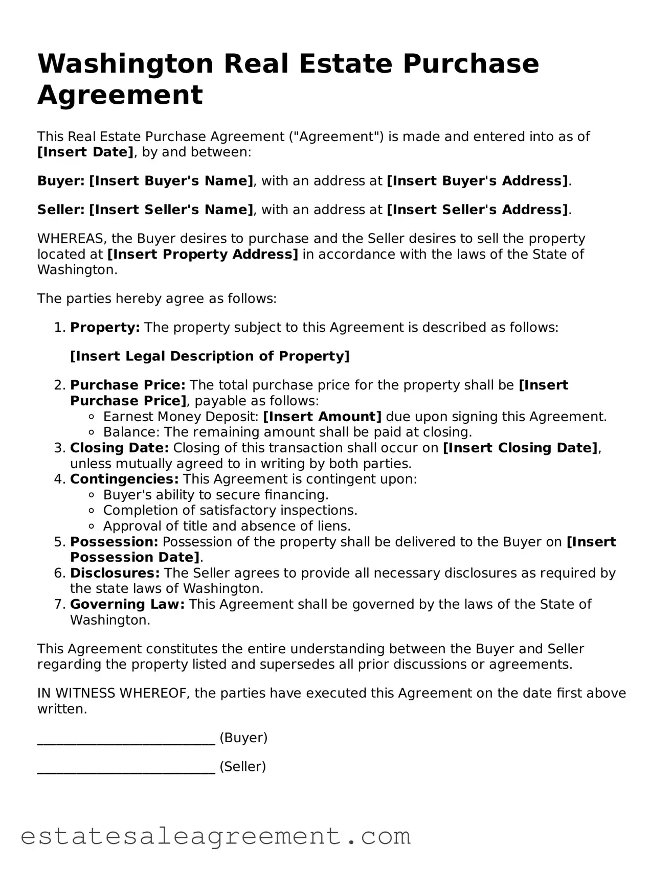 Attorney-Approved  Real Estate Purchase Agreement Form for Washington