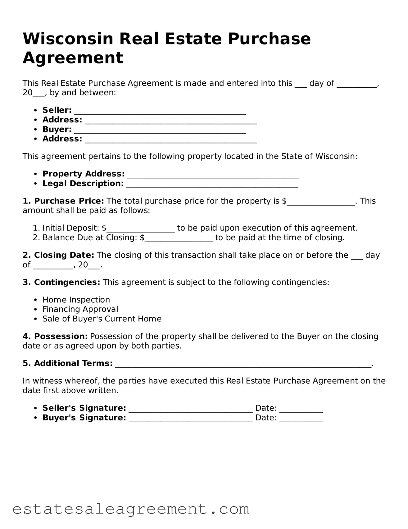 Attorney-Approved  Real Estate Purchase Agreement Form for Wisconsin