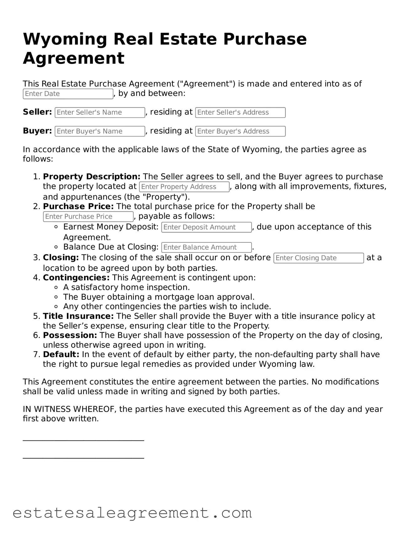 Attorney-Approved  Real Estate Purchase Agreement Form for Wyoming